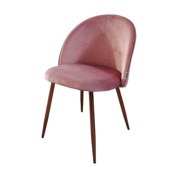 Sedia Despina in tessuto colore rosa e gambe in metallo oro rosa