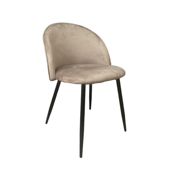 Sedia Despina in tessuto colore tortora e gambe in metallo nero