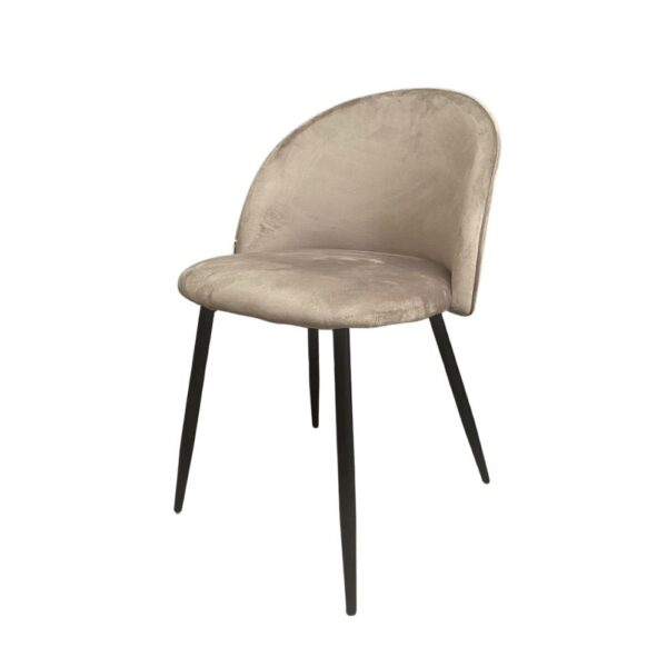 Sedia Despina in tessuto colore tortora e gambe in metallo nero