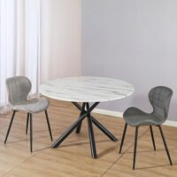 Tavolo Umbriel piano effetto marmo e struttura in metallo nero