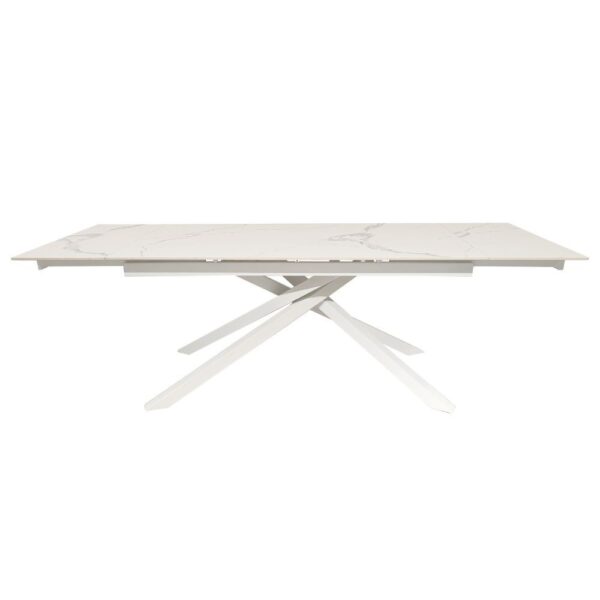 Tavolo allungabile Nefti con top in ceramica colore bianco statuario lucido con gambe bianche