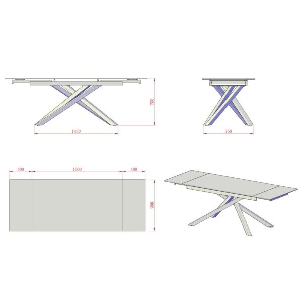 Tavolo allungabile Nefti con top in ceramica colore bianco statuario lucido con gambe bianche