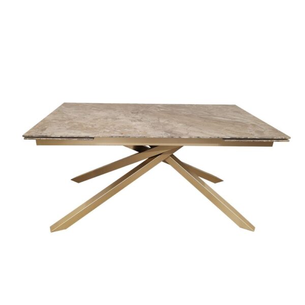 Tavolo allungabile Nefti con top in ceramica colore marrone atene lucido con gambe dorate