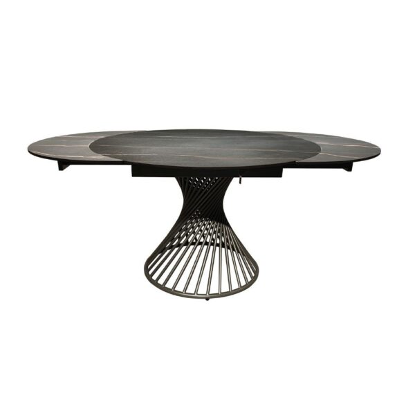 Tavolo allungabile Horus con top in ceramica colore nero-oro opaco con gambe grigie