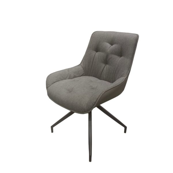 Sedia da pranzo Agora colore grigio con schienale in ecopelle grigio scuro e gambe nere con base fissa