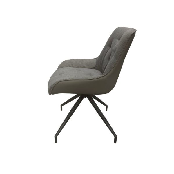 Sedia da pranzo Agora colore grigio con schienale in ecopelle grigio scuro e gambe nere con base fissa