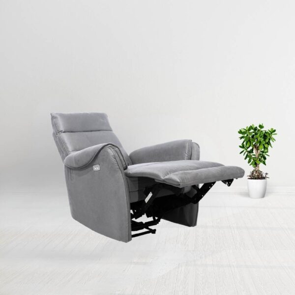 Poltrona Thun recliner elettrico effetto nabuk grigio chiaro