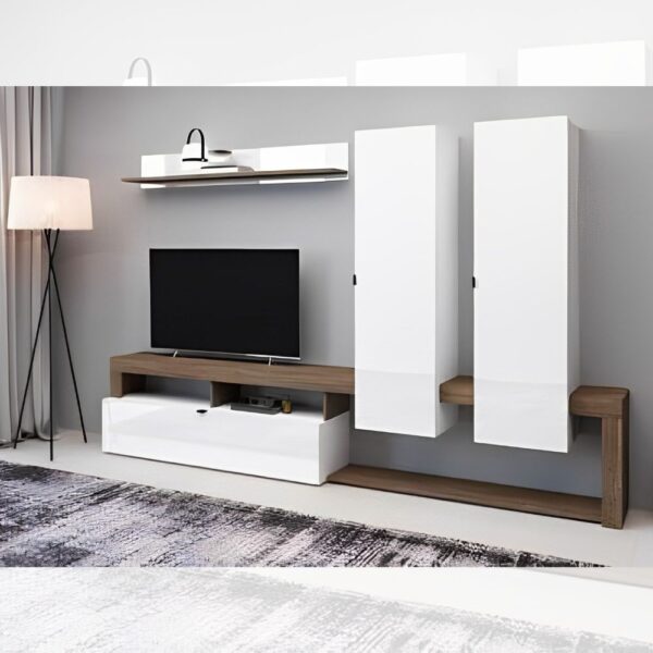 Parete attrezzata Nexon Set 2 colore rovere tabacco e bianco