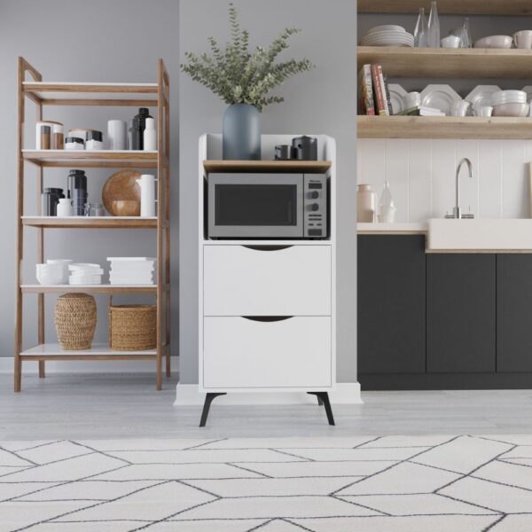 Mobile multiuso Gorki con cassetti bianchi e ripiano rovere