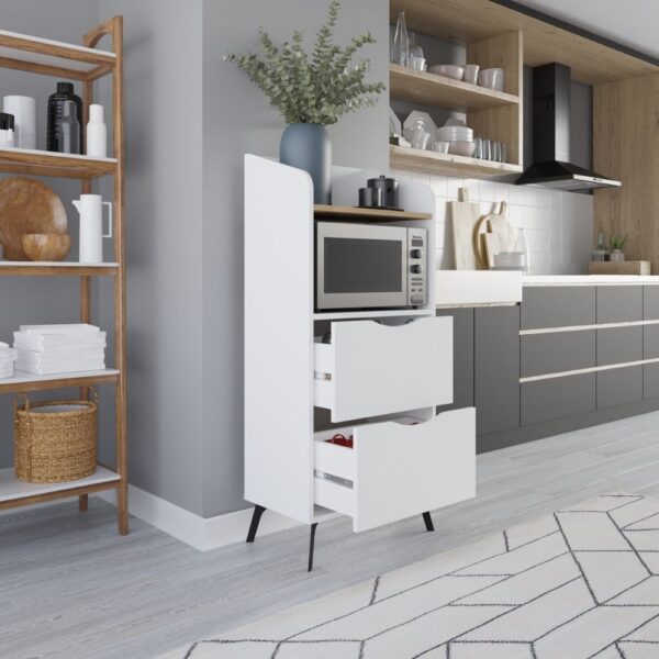 Mobile multiuso Gorki con cassetti bianchi e ripiano rovere