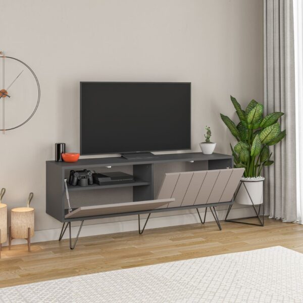 Porta tv Picadilly con struttura antracite e 2 ante a ribalta light mocha