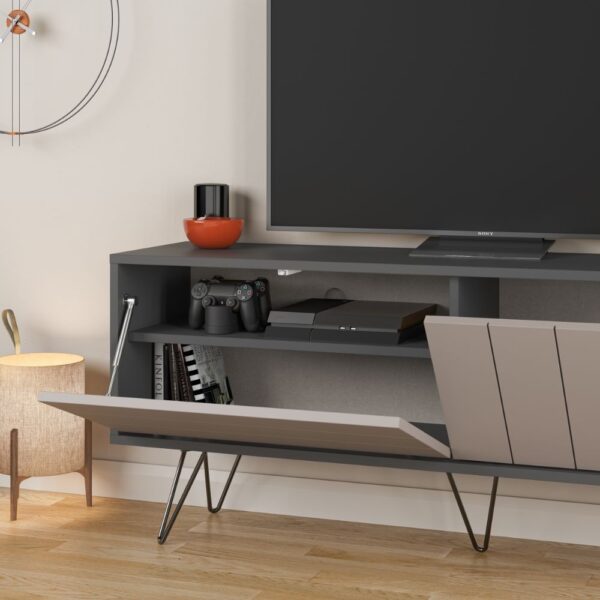 Porta tv Picadilly con struttura antracite e 2 ante a ribalta light mocha