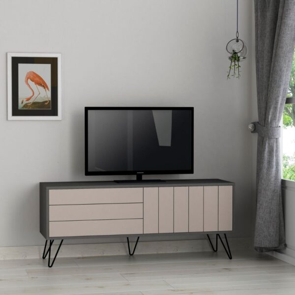 Porta tv Picadilly con struttura antracite e 2 ante a ribalta light mocha