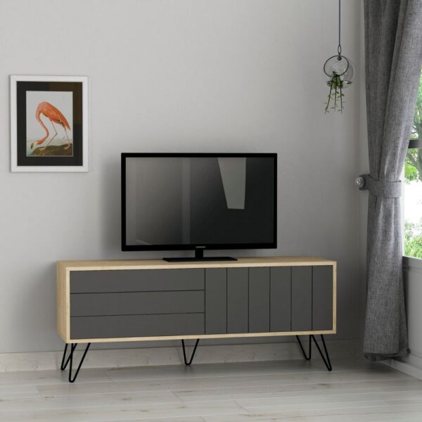 Porta tv Picadilly con struttura rovere e 2 ante a ribalta antracite