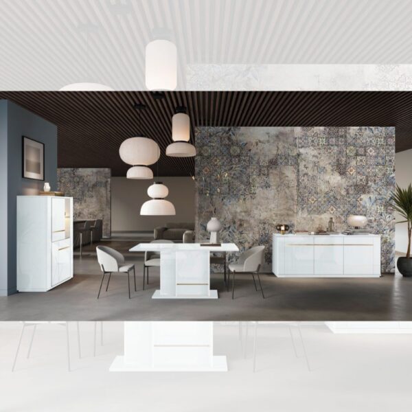 Vetrina credenza Alce 2 ante bianco lucido laccato con particolari oro
