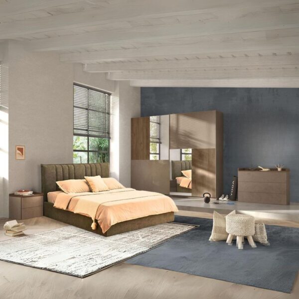 Comodino Quinn 2 cassetti colore bronzo noce mercure