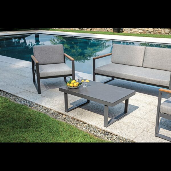 Salotto Cerveteri In Alluminio Antracite + Braccioli In Resin Wood Color Teak Moia