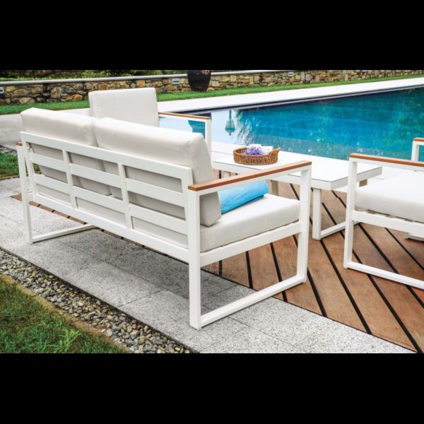 Salotto Cerveteri In Alluminio Bianco + Braccioli In Resin Wood Color Teak Moia