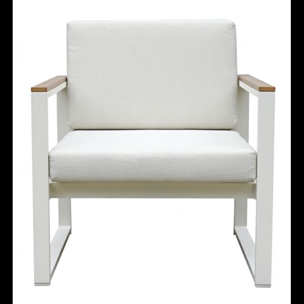 Salotto Cerveteri In Alluminio Bianco + Braccioli In Resin Wood Color Teak Moia