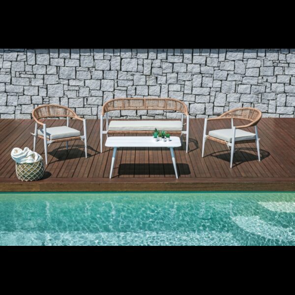 Salotto Milano In Alluminio Bianco + Seduta E Schienale In Wicker Paglia Moia