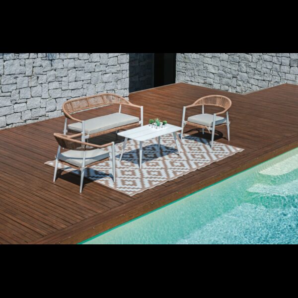 Salotto Milano In Alluminio Bianco + Seduta E Schienale In Wicker Paglia Moia