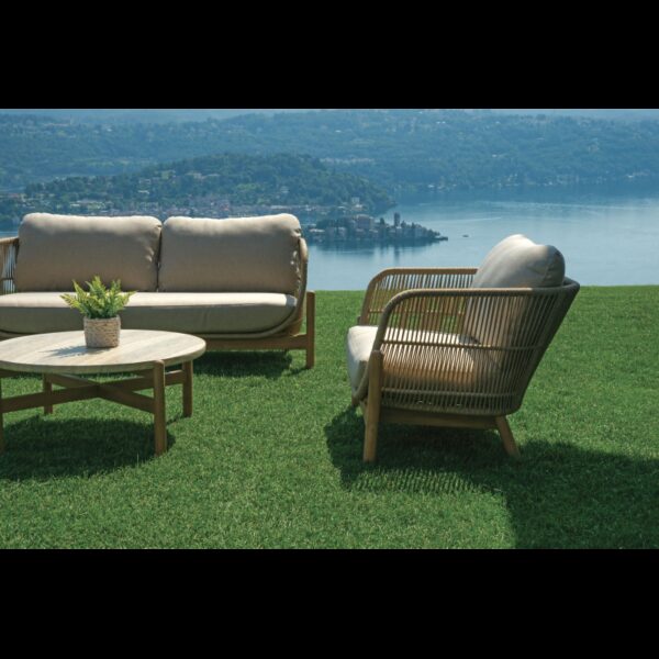 Salotto Lamezia In Acacia Certificata Fsc Color Teak Con Corda Color Naturale Moia