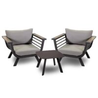 Salotto alluminio riverside tortora con cuscini crema (bracciolo in hpl) 3 pezzi