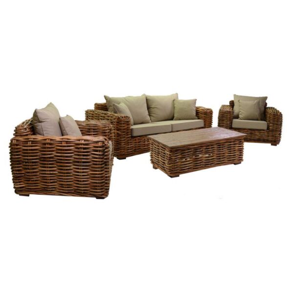 Salotto rattan nagano naturale con cuscini 4 pezzi