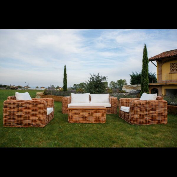 Salotto rattan nagano naturale con cuscini 4 pezzi