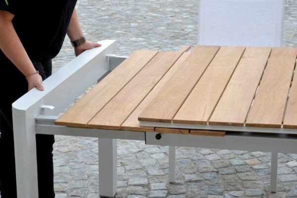 Tavolo alluminio Idaho Plus allungabilebianco top teak cm180/240x100h76