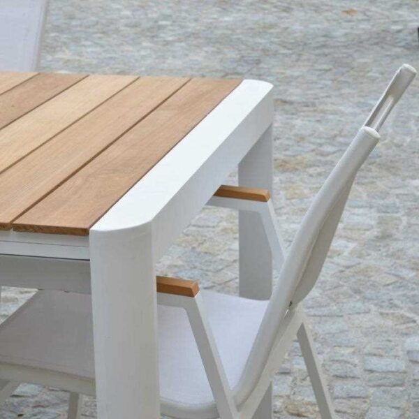 Tavolo alluminio Idaho Plus allungabilebianco top teak cm180/240x100h76