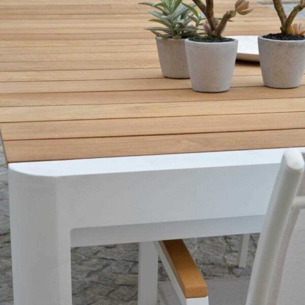 Tavolo alluminio Idaho Plus allungabilebianco top teak cm180/240x100h76