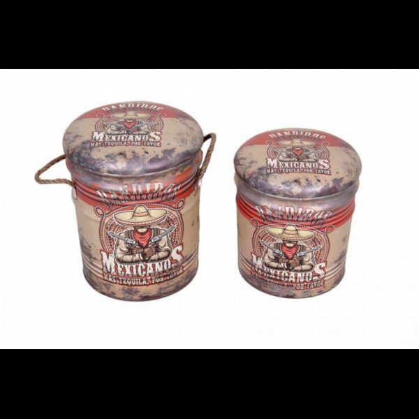 SET DI 2 POUF CONTENITORE TONDO CREMA