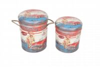 SET DI 2 POUF CONTENITORE TONDO AZZURRO/BIANCO