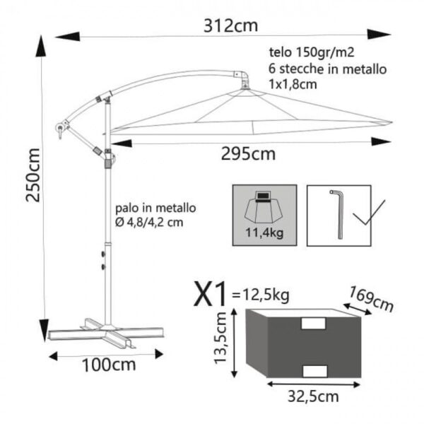 OMBRELLONE ERIS P/L Ø 3 BIANCO