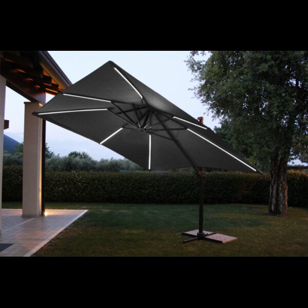 OMBRELLONE CON LED 3 X 3 PITAGORA ANTRACITE TELO GRIGIO