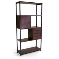 Scaffale Mudra 4piani + 2cassetti + 1anta legno noce e nero smontato cm 78x30h158