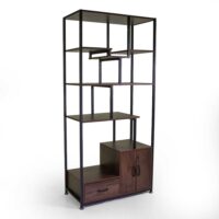 Scaffale Mudra 7piani + 1cassetto + 2ante legno noce e nero smontato cm 80x40h175