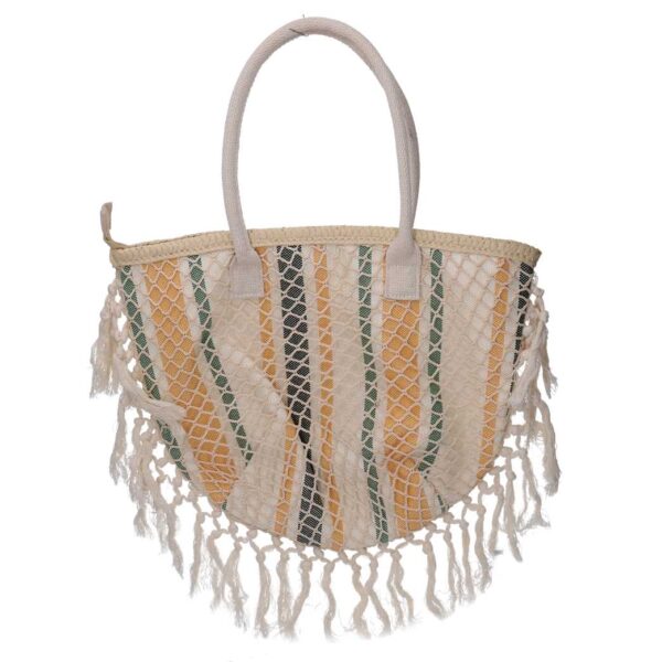 Borsa tessuto righe arancioni con nappecm40x13h32/50