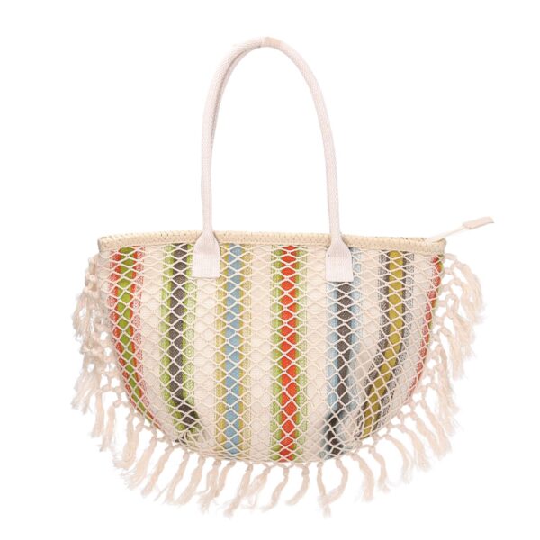 Borsa tessuto righe arancioni con nappecm40x13h32/50