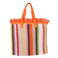 Borsa multicolor con frange arancioni cm 38x9h32/50