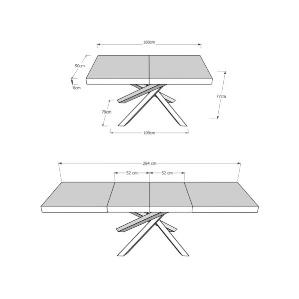 Tavolo allungabile 90x160/264 cm Volantis Premium telaio Antracite