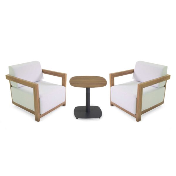 Salotto alluminio Frederik effetto legno con cuscini bianco 3 pezzi
