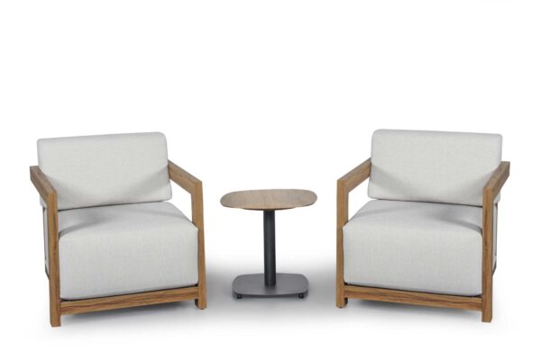 Salotto alluminio Frederik effetto legno con cuscini bianco 3 pezzi