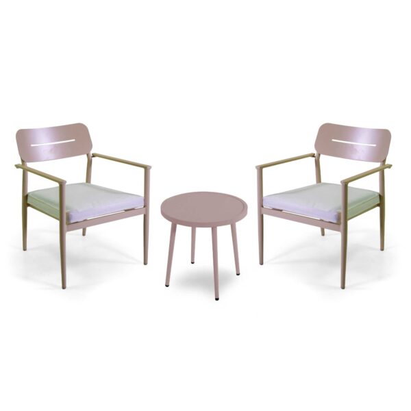 Poltrona alluminio Ibiza 2pz con tavolino tondo beige