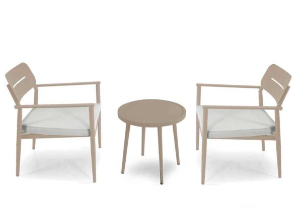 Poltrona alluminio Ibiza 2pz con tavolino tondo beige