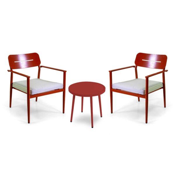 Poltrona alluminio Ibiza 2pz con tavolino tondo rosso terracotta