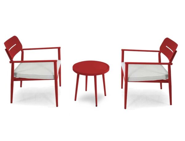 Poltrona alluminio Ibiza 2pz con tavolino tondo rosso terracotta