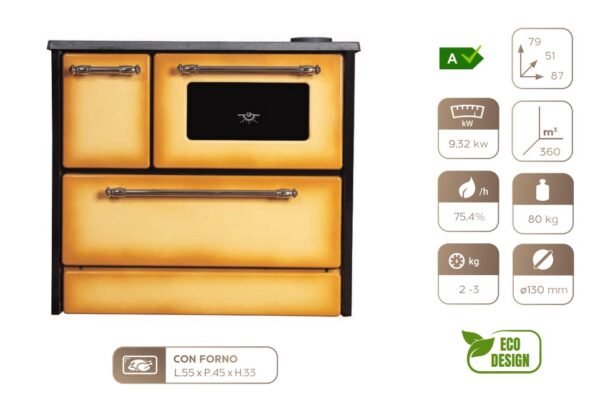 Cucina A Legna Stufa 9 Kw Cappuccino Beatrice L87xP51xH79 Ecodesign
