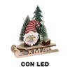 Gnomo legno su slitta led rosso cm 18x7h18,5